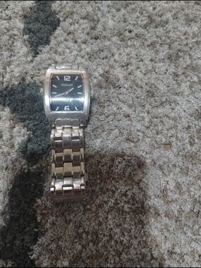 Men’s Silver-Tone Stainless Steel Watch - Black Dial